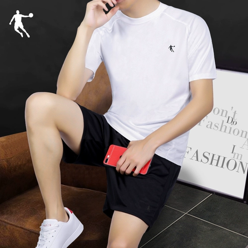 乔丹 Летний спортивный костюм, мужские быстросохнущие дышащие шорты для спортзала, комплект, для бега, короткий рукав