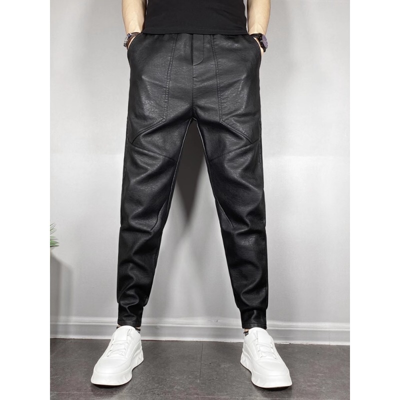 Autumn and Winter 2025 New Men's Casual Fleece-Lined Motorcycle Leather Pants, Windproof, Waterproof, and Warm Long Pants for Delivery Riders