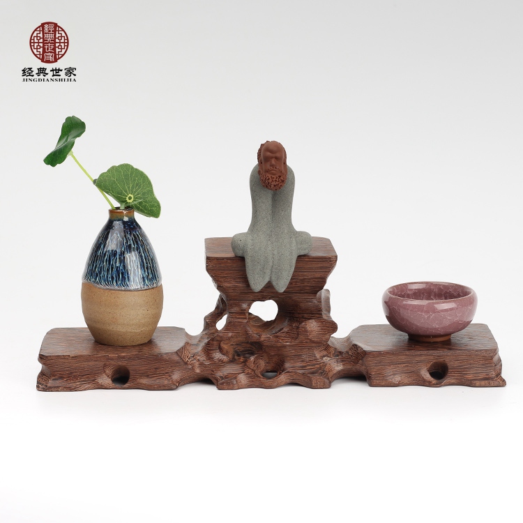 Red wood engraving chigstone root carving base solid wood Purple Sand Pot vase Vase Flower-vase Ornamental Wood Shelving