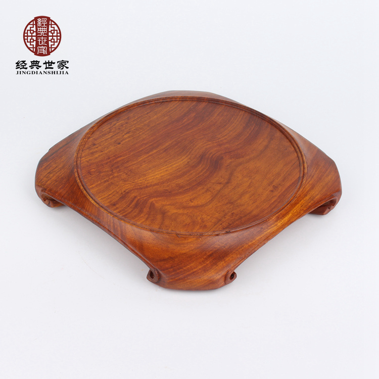Mahogany rosewood carving whole material round place vase base Round pot purple sand pot seal ornament base
