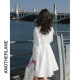 Youxiang French Dress Women 2023 Summer New Design Polo Collar High Waist Long Sleeve A-Line Skirt