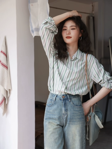 Весенняя ретро рубашка, дизайнерский лонгслив, куртка, тренд сезона, воротник поло, оверсайз