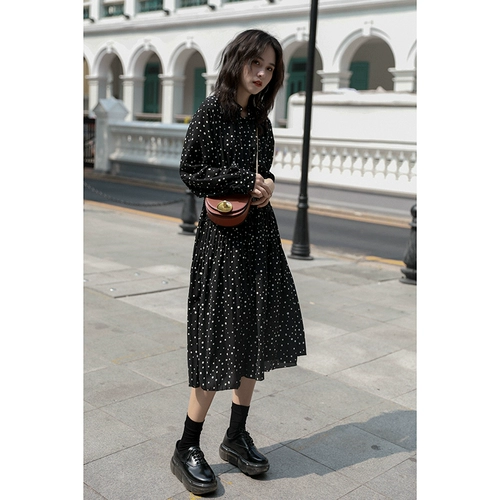 Платье, шифоновый ретро лонгслив, французский стиль, коллекция 2021, осеннее, в корейском стиле