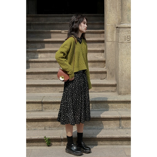 Платье, шифоновый ретро лонгслив, французский стиль, коллекция 2021, осеннее, в корейском стиле