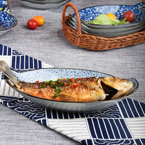 Jingdezhen Japanese 10-12 inch binaural deep fish plate new large oval ceramic steamed fish plate
