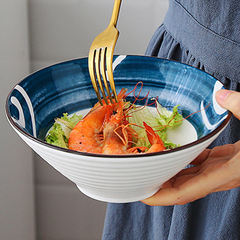 Net red 8-inch hat ramen bowl household ceramic eating bowl large noodle bowl Japanese-style soup noodle bowl horn bowl