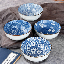 Japanese 6 inch small noodle bowl household ceramic large eating bowl single 2021 New Jingdezhen blue and white porcelain bowl