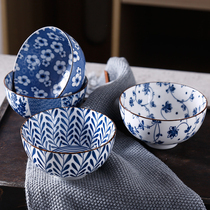 Day Style 4 5 Inch Rice Bowl Home Ceramic Dining Bowl Jingdezhen Blue Flower porcelain small bowl and wind cutlery suit