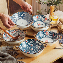 Japan-style double ear soup bowl Home Ceramic Pull Noodles Bowl Snail powder Special bowl Anti-burn soup basin 2022 New soup noodle bowl