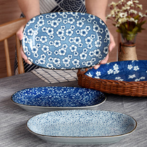 Jingdezhen Japanese ceramic oval deep fish plate home creative personality large new rectangular fish plate