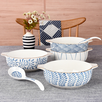 Day style 8-inch double-ear ceramic soup bowl home 2021 new with ear soup basin large number anti-scalding broth bowl