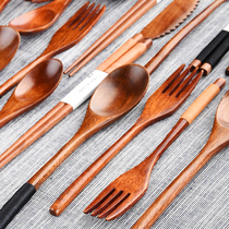 Day Style Wooden Spoon Wood Fork Wood Chopsticks Home Wood Spoon Chopsticks Fork Suit Wooden Knife Fork Cutlery Dinning With Small Spoon