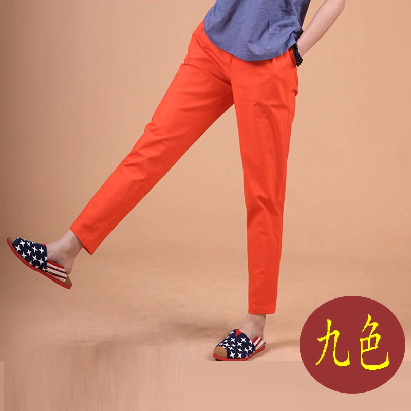Han Fei Manqi mùa hè của phụ nữ quần cotton vải lanh nữ quần rộng chín điểm quần linen Quần Harlan cỡ lớn quần âu - Cộng với kích thước quần áo