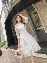 2022 Spring Summer New hollowed-out elegant lace with 70% sleeves snowspun one-piece dress MZ SFOW92401N