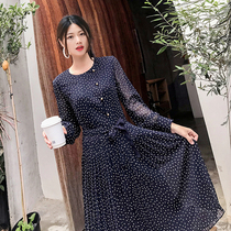 2022 spring summer new wave points printed down skirt hem organ pleats slim fit dress MZ SFOW93803S