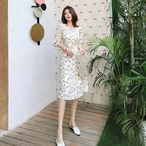 2022 Spring and autumn new Snow Textile Crushed Flowers dress with dress Waist Display Slim temperament Long sleeves MZ RCOW93808S