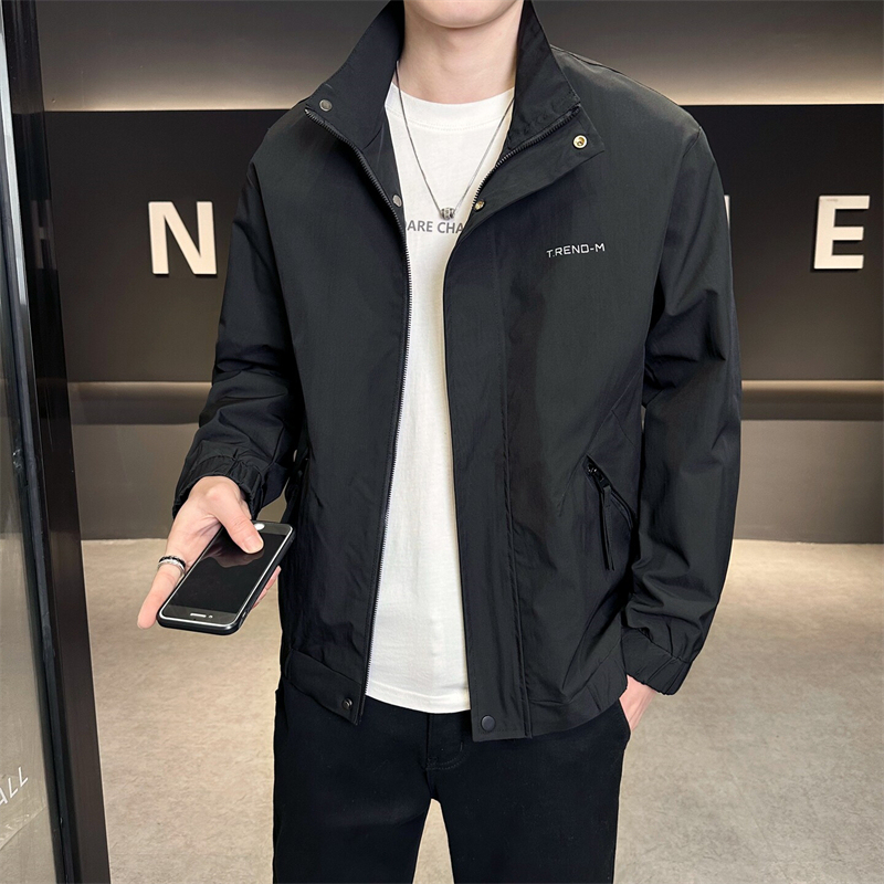 Spring Men's Anti-Wrinkle Stylish Stand-Up Collar American Casual Simple Solid Color Fashionable Versatile Jacket Z2257