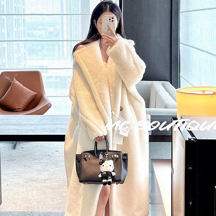 M テディベアコート 2024年秋冬新作 キャメルウール アルパカ レディース ミディアムロングファーコート