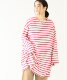 Japanese Vacation Fashion Brand Spring Classic Simple Off-Shoulder Slit Loose Striped Women's Dress Long-Sleeve T-Shirt