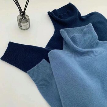 Autumn and Winter New Classic Simple Versatile Seamless One-Piece Turtleneck Women's Wool Sweater High-Neck Sweater Base Layer