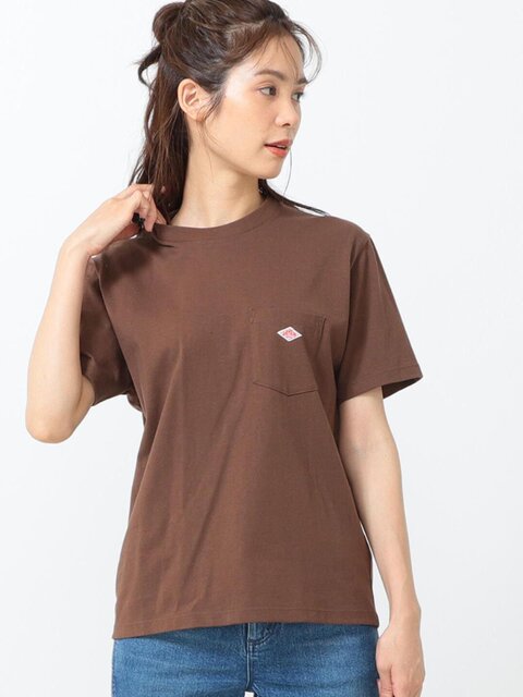 Japanese Trendy Brand Spring/Summer New Product Simple Versatile Pocket Embroidery Retro Solid Color Women's T-Shirt Short Sleeve Danton