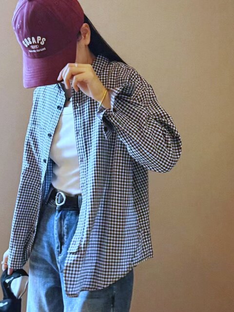 Japanese Order Spring/Summer Vintage Japanese Style Double-Layer Gauze Doll Collar Plaid Striped Loose Women's Shirt Long-Sleeve Blouse