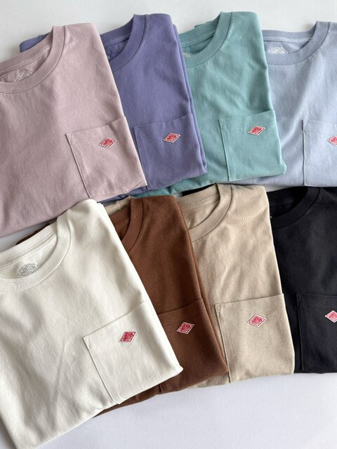 Japanese Trendy Brand Spring/Summer New Product Simple Versatile Pocket Embroidery Retro Solid Color Women's T-Shirt Short Sleeve Danton