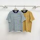 Japanese Trendy Brand Spring/Summer New Product Simple Round Neck Striped Thick Cotton Loose Embroidered Pocket Unisex T-Shirt Short Sleeve