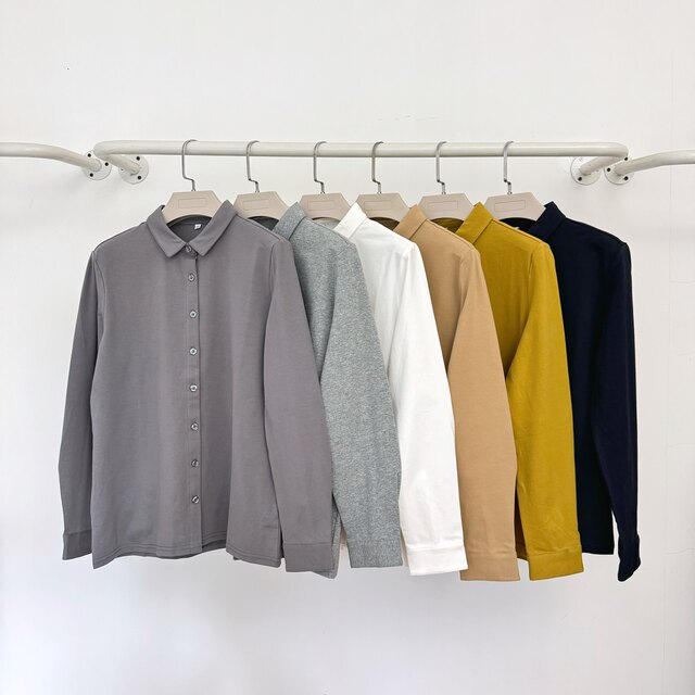 Japanese Order Autumn and Winter New Product Simple Classic Japanese Style Solid Color Square Neck Knitted Pure Cotton Women's Shirt Long-Sleeved T-Shirt