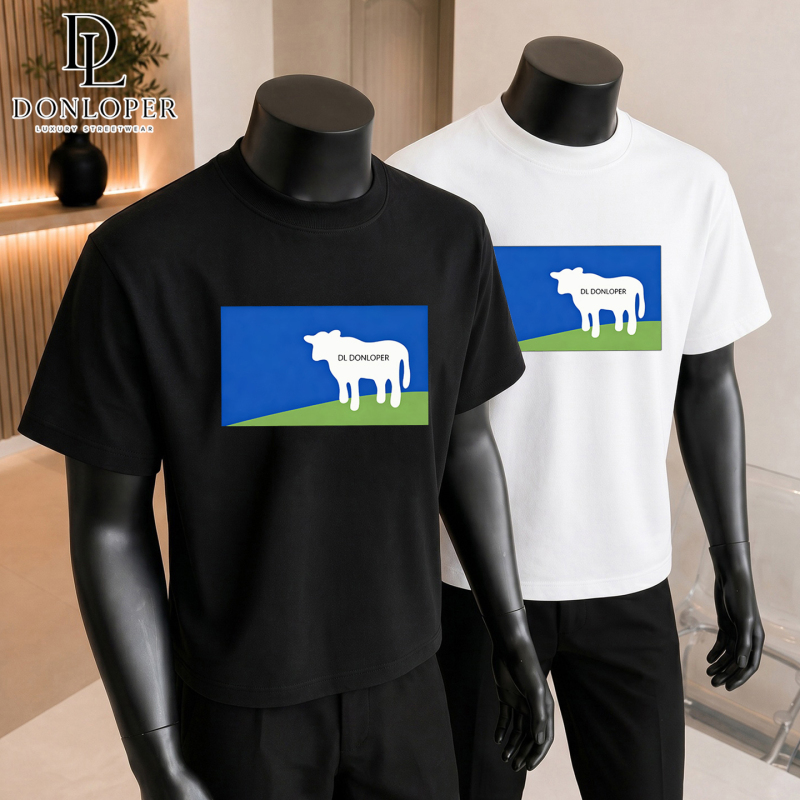 [New Arrivals from the Store] Dl Donloper Hong Kong High-End Trendy Brand Short-Sleeved Men's Cartoon Cow Print T-Shirt Top