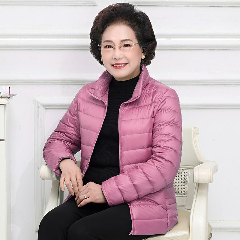 Off-Season Clearance】Lightweight Short down Jacket for Women, Stand Collar, Slim Fit, Plus Size, Winter Lightweight Coat for Middle-Aged and Elderly People