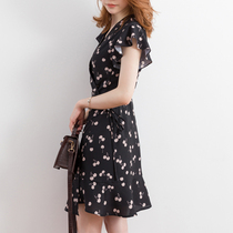 Vintage one-step French cherry mulberry silk printing tea break dress female Hangzhou silk big name high-end summer