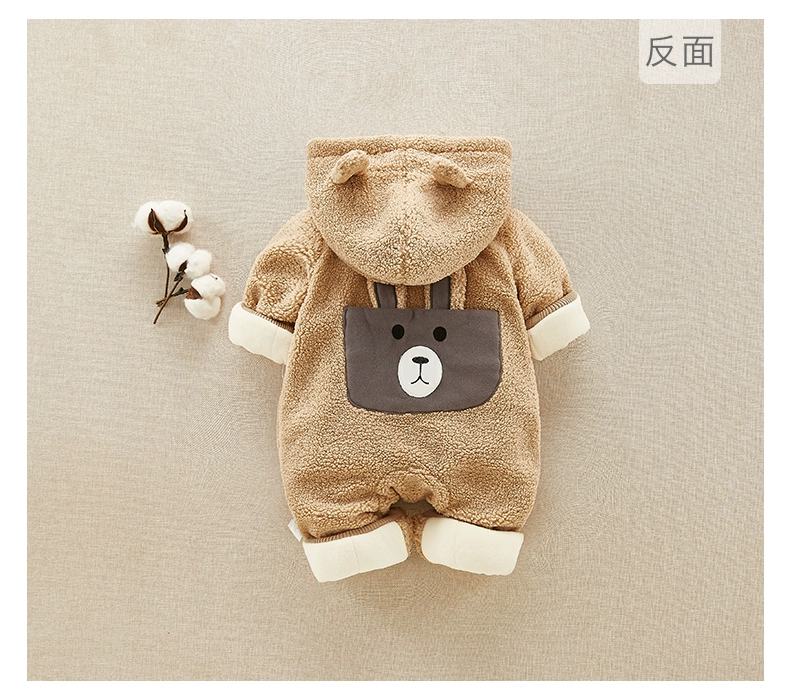 Quần áo mùa đông cho bé 3-9 tháng 6 Quần áo sơ sinh cộng với jumpsuit nhung dày Quần áo cho bé mùa đông áo liền quần hình thú trẻ em