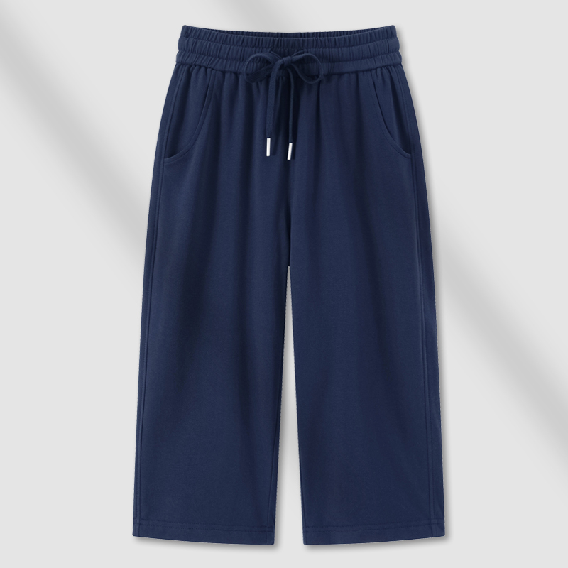 Summer Thin Pure Cotton Retro High-Waisted Slimming Elastic Waist Casual Cropped Pants for Women Loose Harem Sports Mid-Length Pants