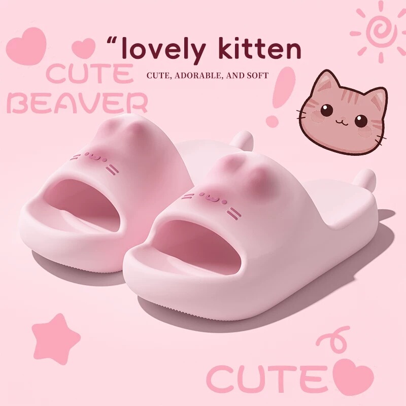 Cute Cartoon-Style Soft and Adorable Kitten Slippers for Women, Indoor Home Use, Non-Slip, Silent, Can Be Worn Outside, Thickened and Soft Slip-On Slippers