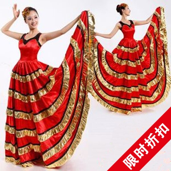 プノンペンのオープニングダンス用プロモーション衣装、大きなスカート、スペインの闘牛ダンス衣装、モダンダンスパフォーマンスステージ用ロングスカート