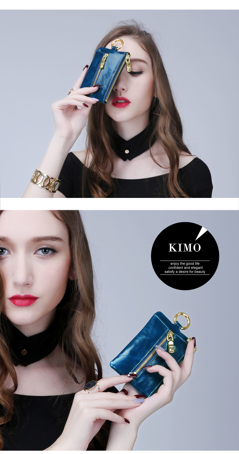KIMO túi xách nữ mới châu Âu và Hoa Kỳ dây kéo đa chức năng ví da đồng xu ví da xe chìa khóa nam kẹp chìa khóa