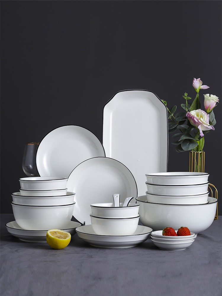 Dish set Jingdezhen Japanese household Nordic plate Ceramic chopsticks tableware Dinner rice bowl Small bowl Single