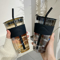 Northern Lights straw glass ins men and women high-value drinking cups large-capacity student household coffee cups with lids