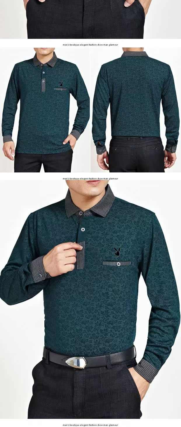 Playboy nam trung niên áo thun dài tay cotton ve áo hoa trung niên cha tải áo sơ mi nam áo oversize nam