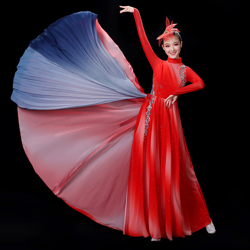 2021 new opening dance big swing dress to serve female dance chorus ten thousand Xinjiang song and dance long dress light fire in China