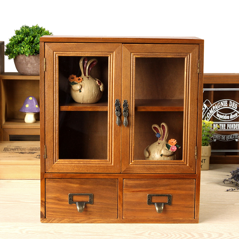 zakka retro glass door double drawer containing cabinet perfume cabinet first decorated case storage box double door cabinet