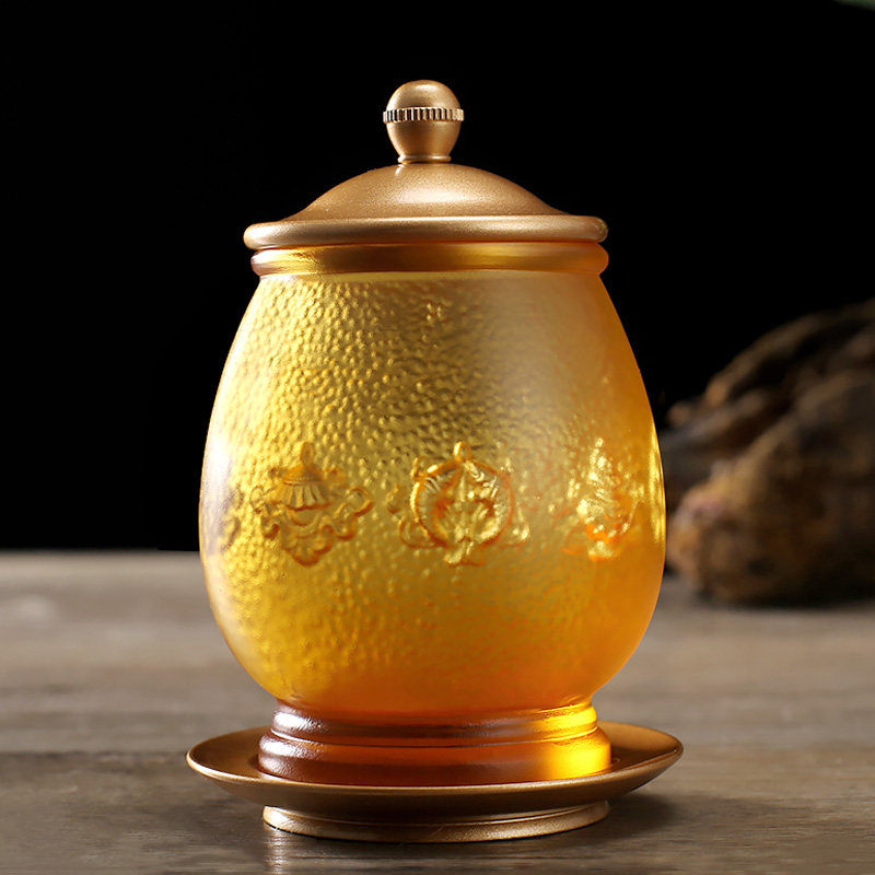 Taiwan's glazed eight auspicious for the cup Buddha front for the water glass for the Buddha Home Guanyin The small number of the holy water glasses The small number of the gods Buddha