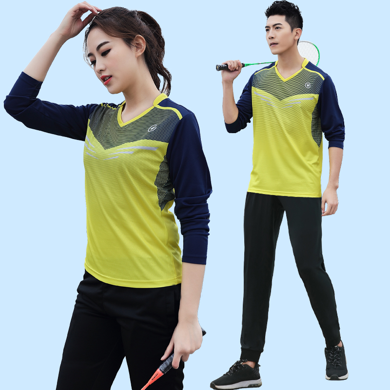 Long-sleeved badminton suit Women's top quick-drying autumn and winter men's sports suit Team competition training table tennis suit Team uniform