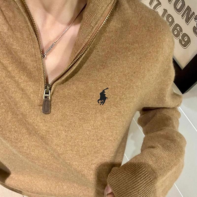 American-Style Embroidered Knit Sweater for Women 2024 New Autumn Versatile Lazy Style Long-Sleeve Loose Zipper Half-Turtleneck Sweater