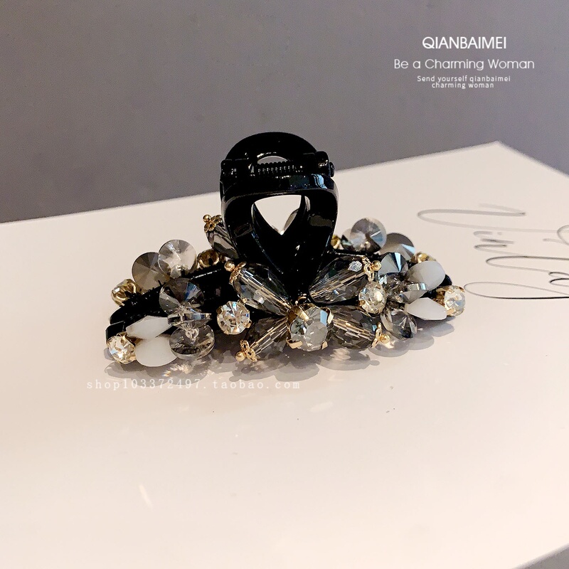 Korean High-End Hair Clip, Exquisite and Compact Crystal Claw Clip for Women, Side Hairpin, Half-Hair Clip, Light Luxury, Heavy-Duty Shark Clip