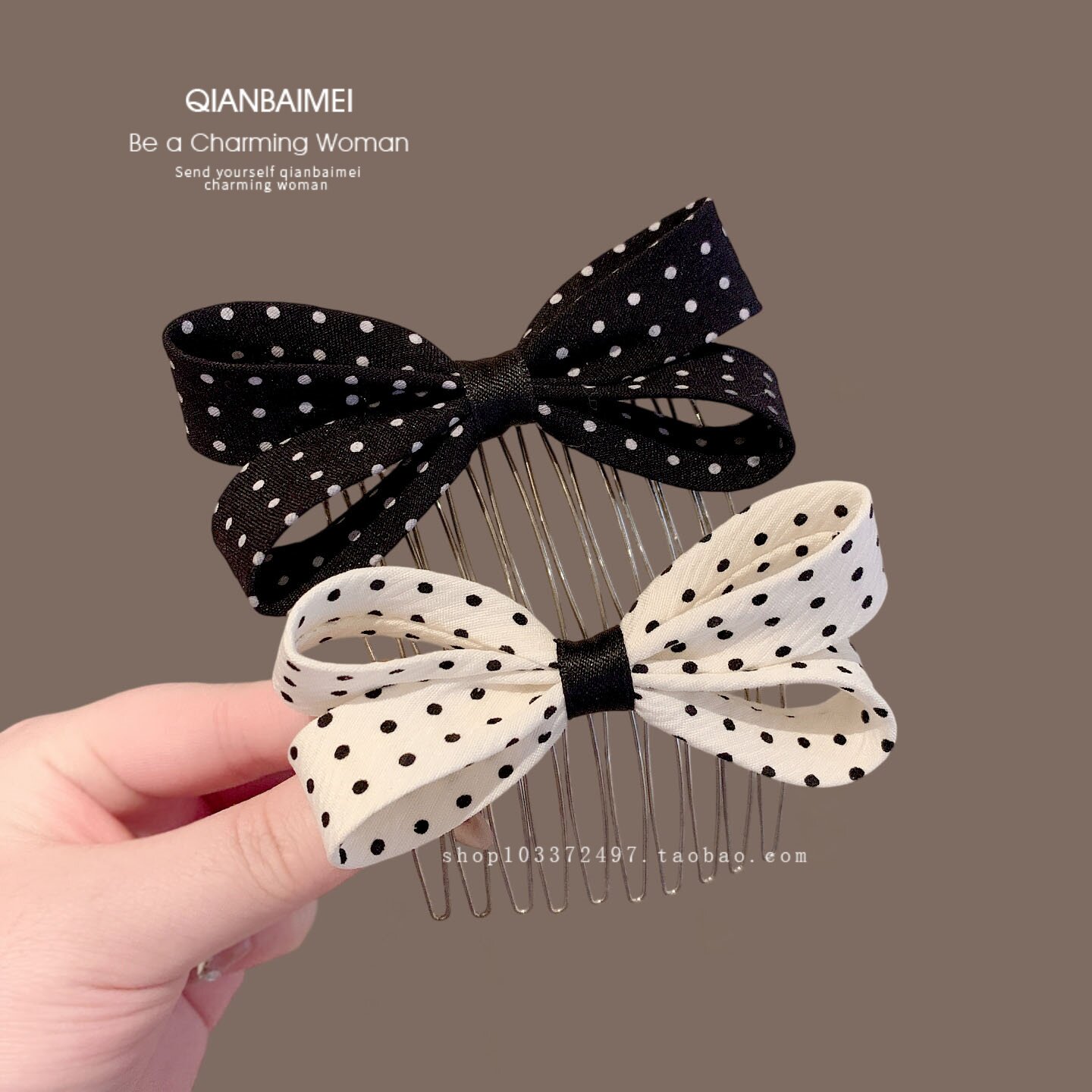 Stylish and simple polka dot bow hair comb for women, Korean style, high-end hair styling tool, perfect for fixing bangs, reverse comb.