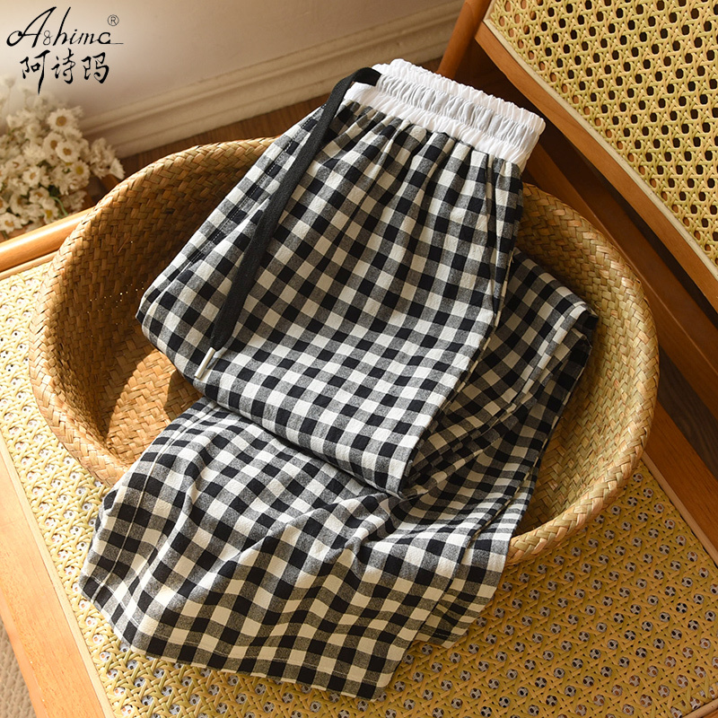 Pure Cotton Women's Long Pajama Pants for Spring and Summer, Loose Casual Straight-Leg Plaid Pants, Suitable for Walking, All-Cotton Home Pants That Can Be Worn Outside Pure Cotton Women's Long Pajama Pants for Spring and Summer, Loose Casual Straight-Leg Plaid Pants, Suitable for Walking, All-Cotton Home Pants That Can Be Worn Outside