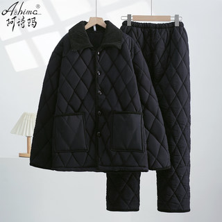 三层夹棉男士睡衣2025新款冬加厚加绒黑色高级感秋冬季家居服外穿