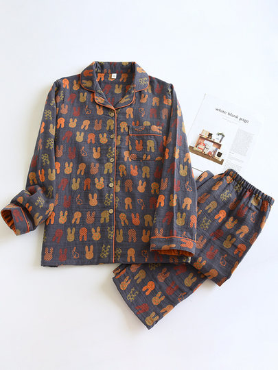 Pyjama aus reiner Baumwollgaze für Damen, Frühlingskleidung für Paare, Heimkleidung für Herren im japanischen Retro-Stil, kann draußen getragen werden, Stoff aus 100 % Baumwolle